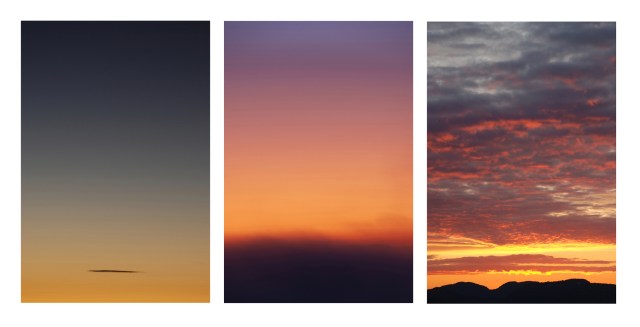 Three photographs depicting the 'Birth of the Mountain' which are part of the 'La Cloche Spirit' exhibit in Sudbury, Ontario at Vale Living with Lakes Center from November 19 - 30. The reception is Saturday, November 24 and all are welcome.